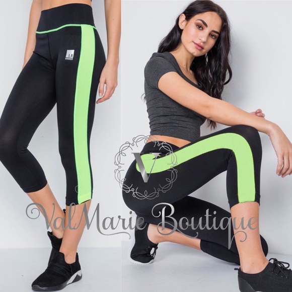 ValMarie Pants - Black and neon green workout capris